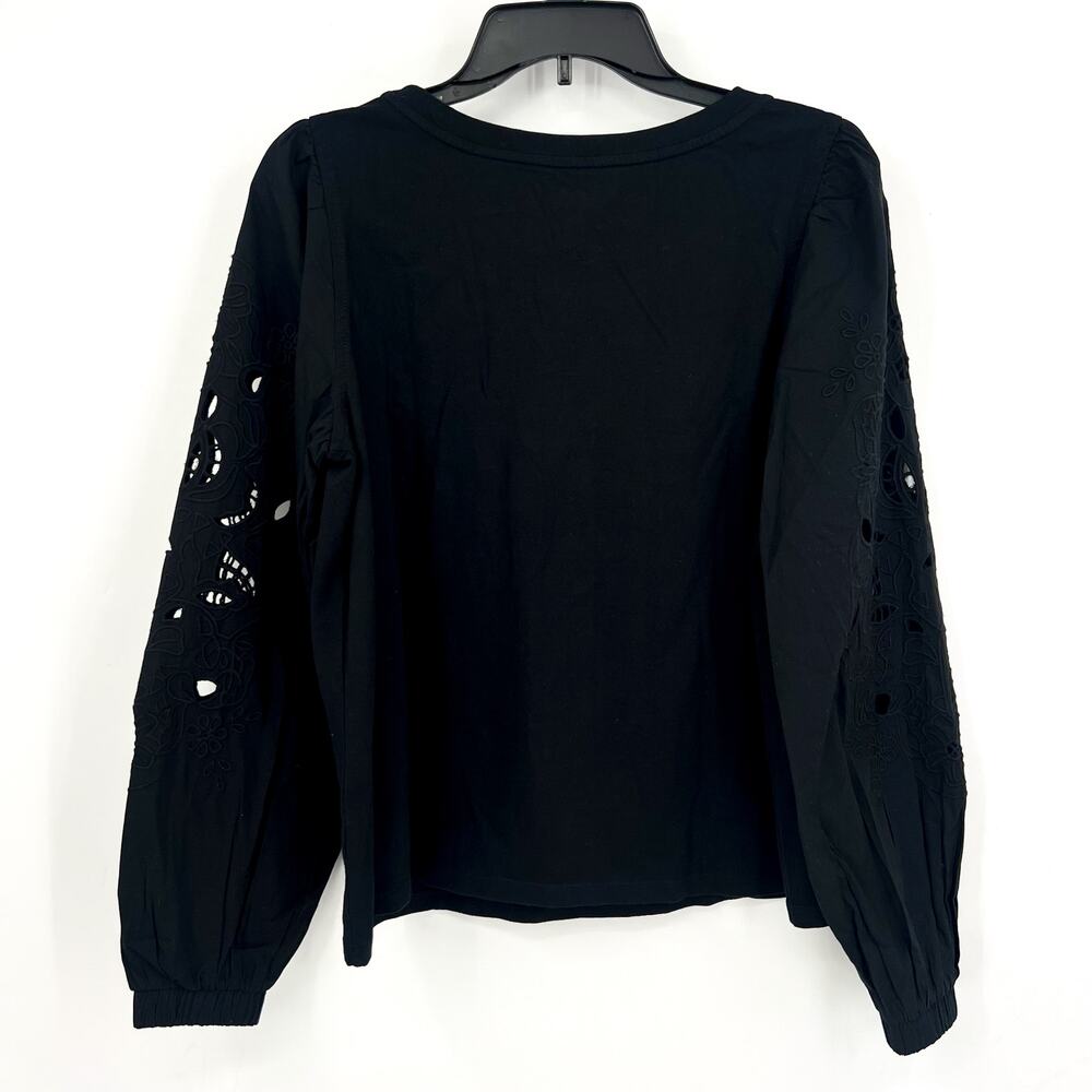 LILLY PULITZER Womens Isley Knit Top Large Black Long Eyelet Sleeves NWT - Picture 9 of 15